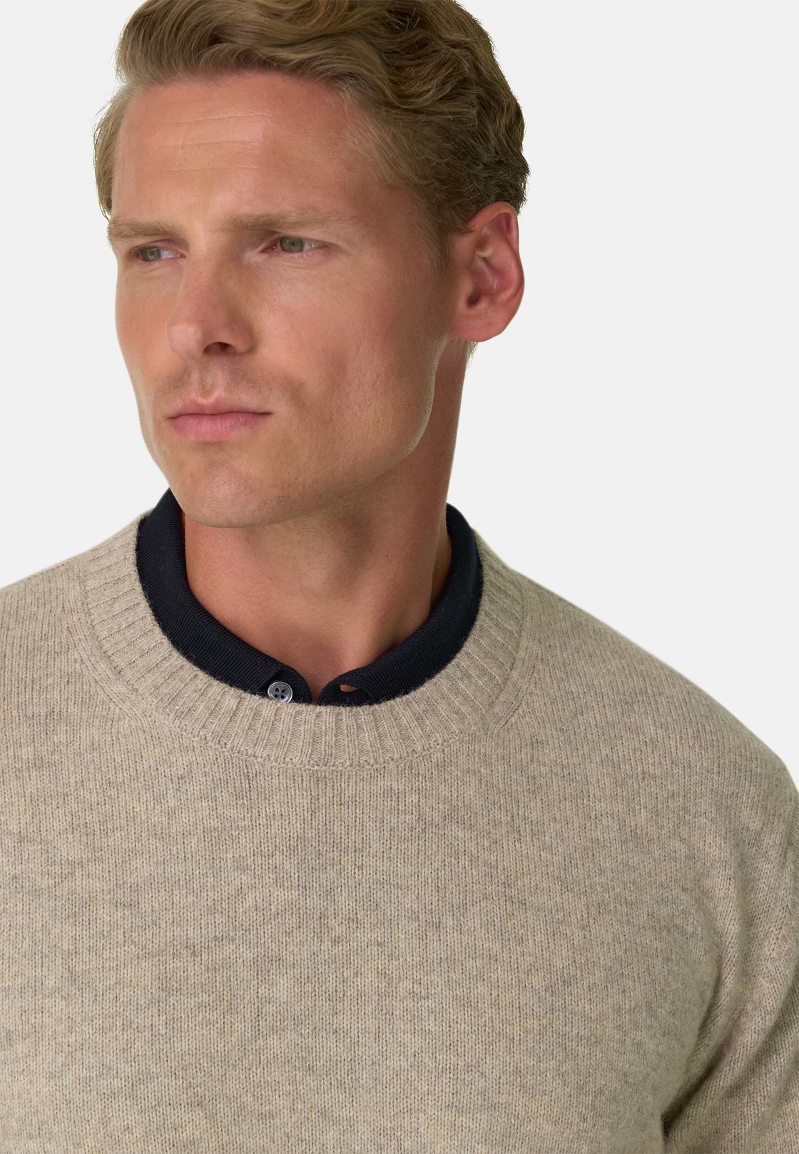 Crew Neck Jumper in Wool Blend, Sand, hi-res, 3
