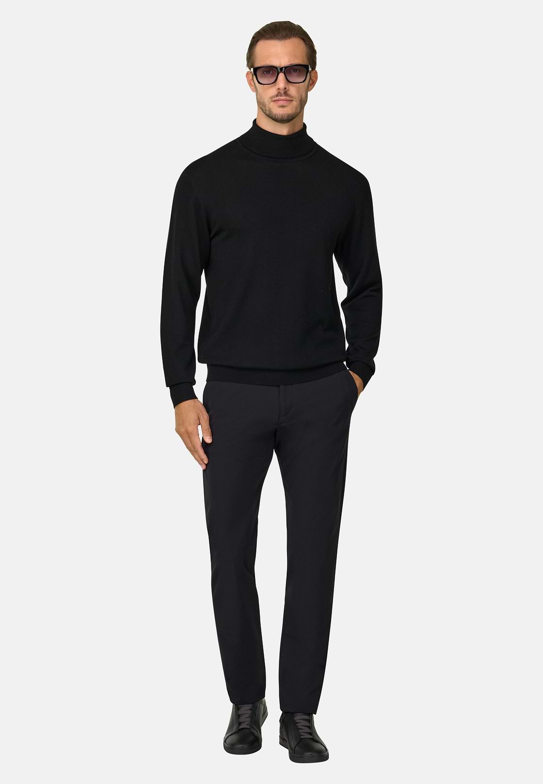 Turtleneck Jumper in Merino Wool, Black, hi-res, 2
