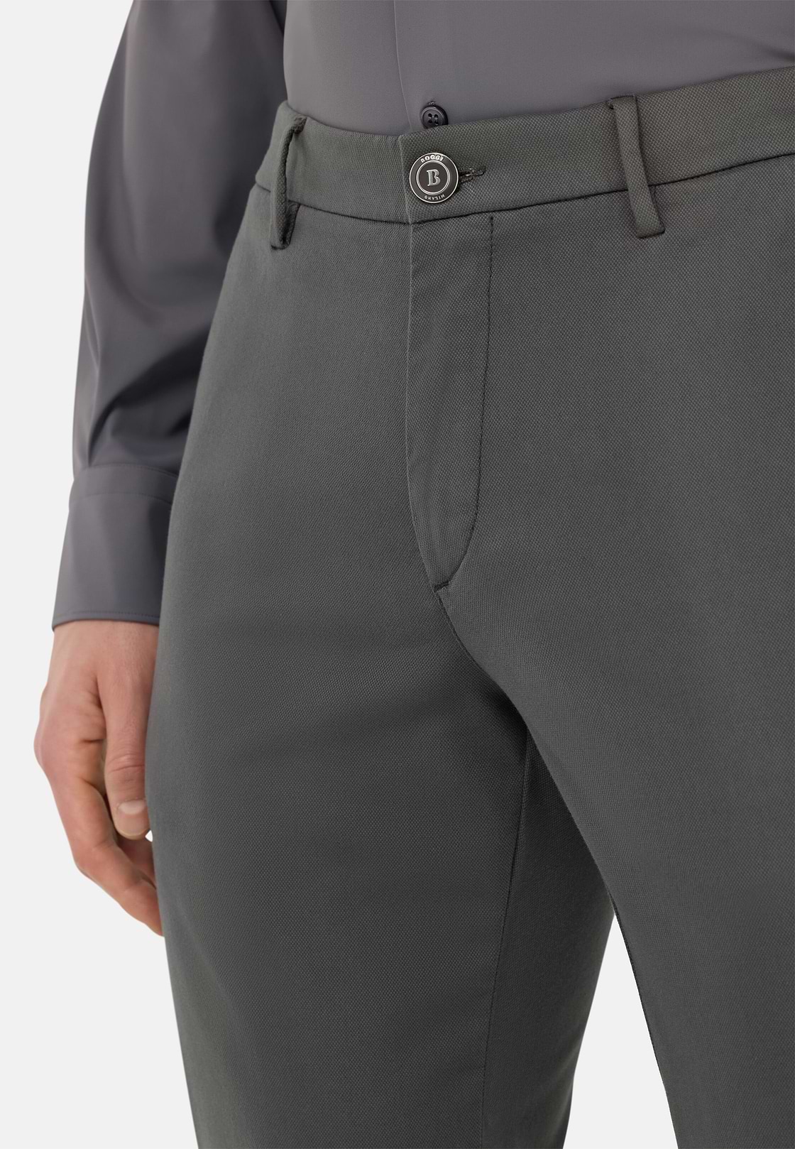Pantaloni In Cotone Tencel Elasticizzato, Carbone, hi-res