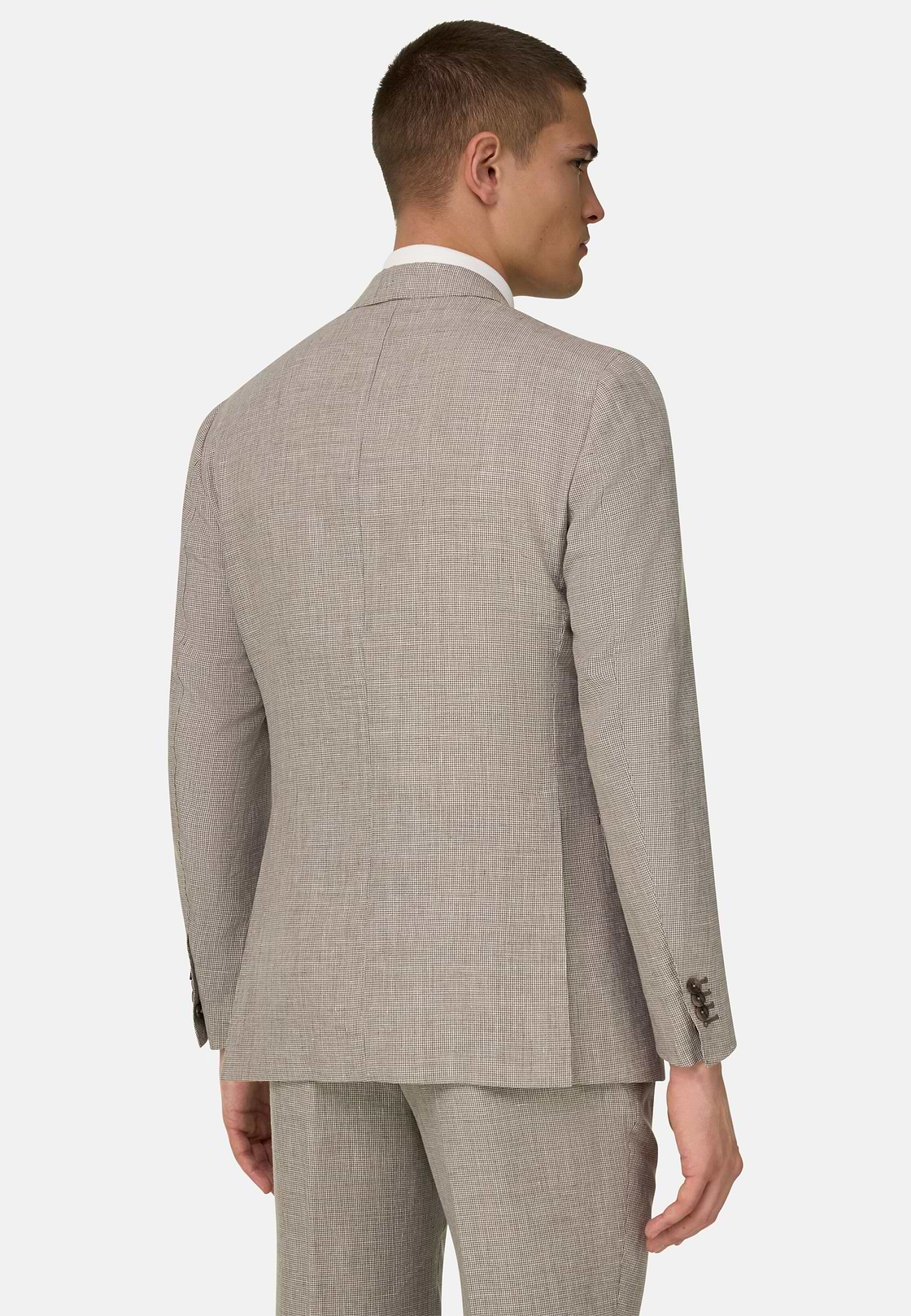 Micro Patterned Suit in Linen and Wool, Brown, hi-res, 3