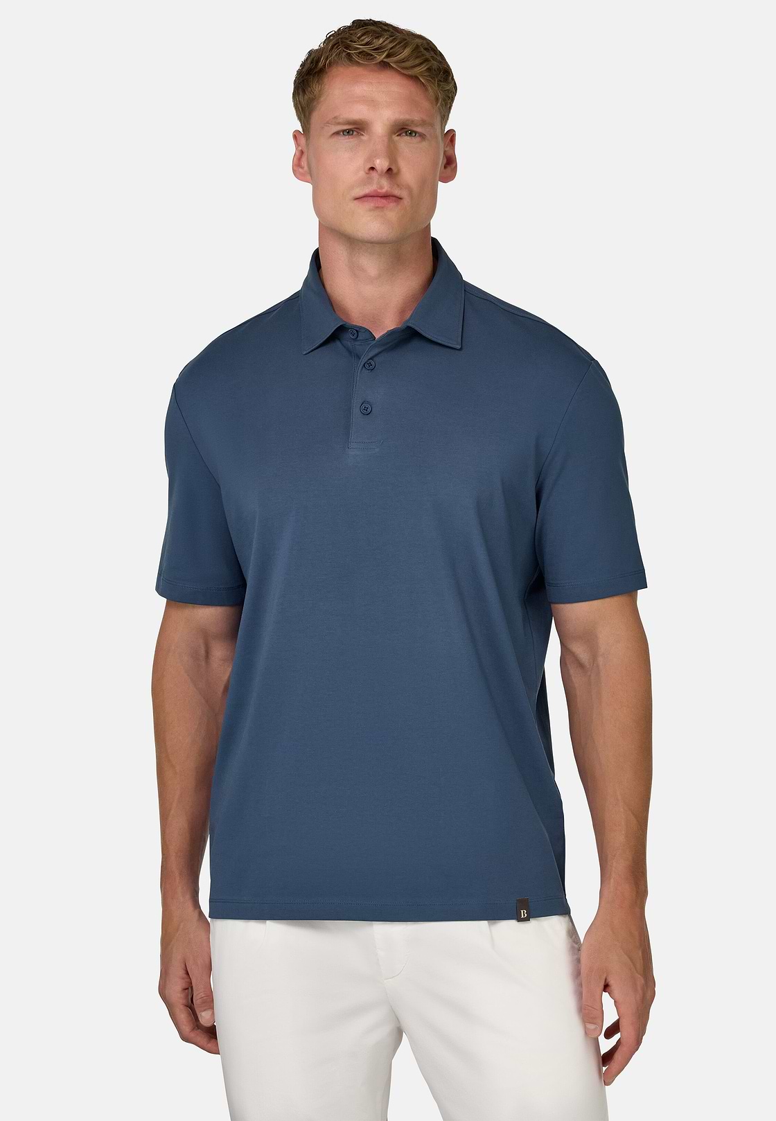 Polo Shirt In Stretch Supima Cotton, Blue, hi-res