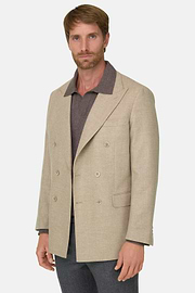 Blazer Double-Breasted in Wool Cashmere, Beige, thumb, 1