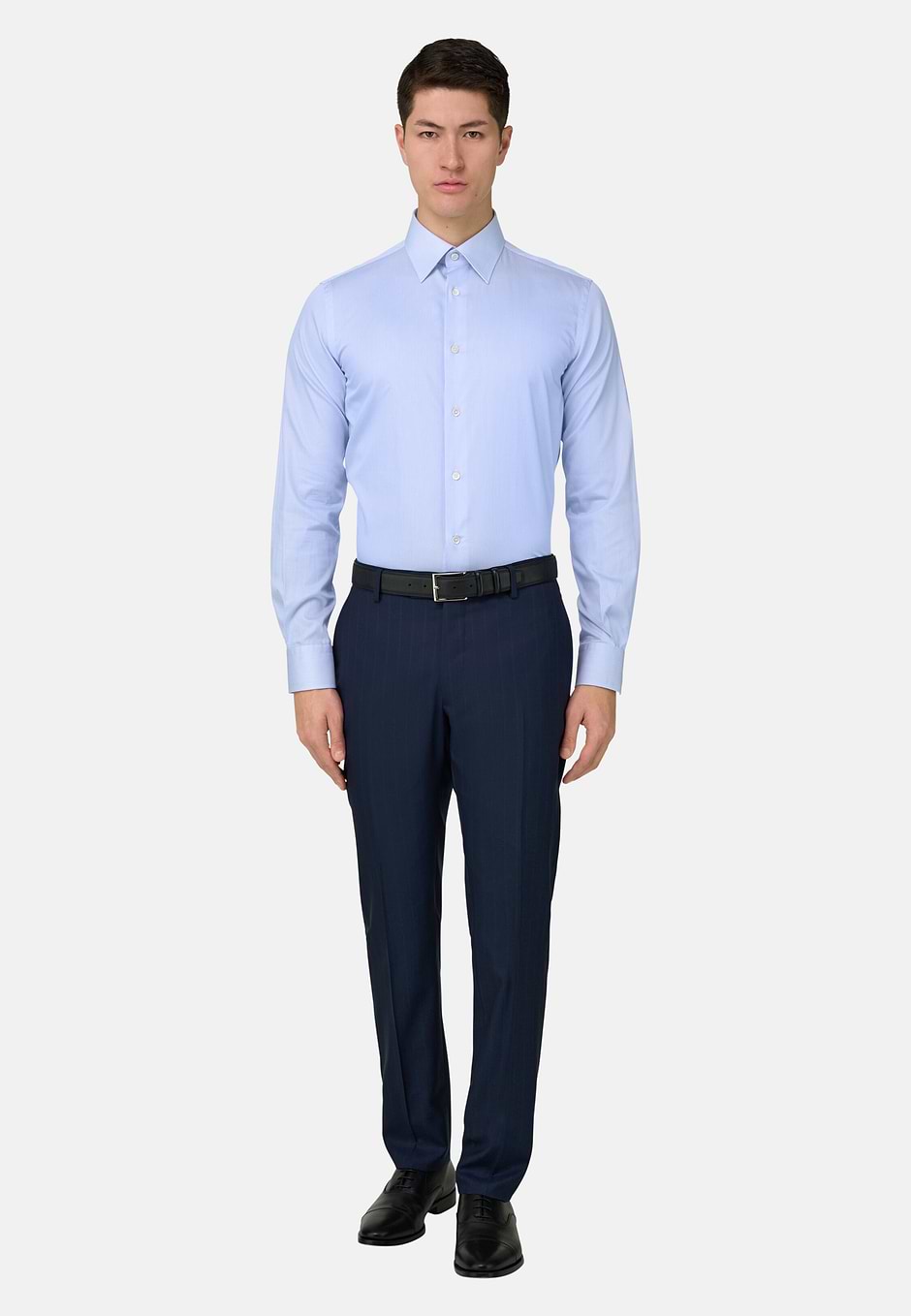 Camicia In Twill Di Cotone Regular Fit, Azzurro, hi-res