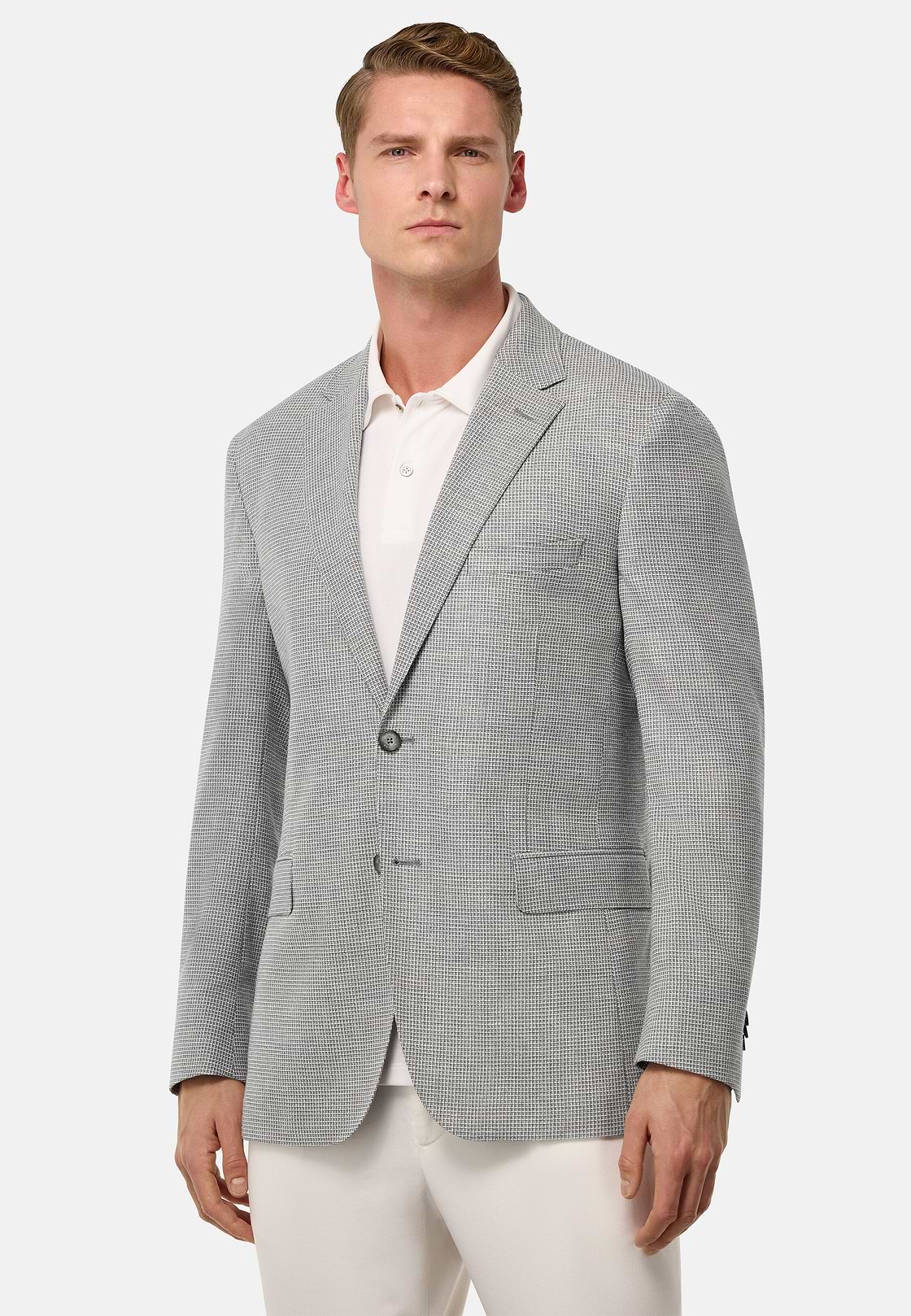 Veste Gris Clair En Lin Et Laine Stretch, Light grey, hi-res