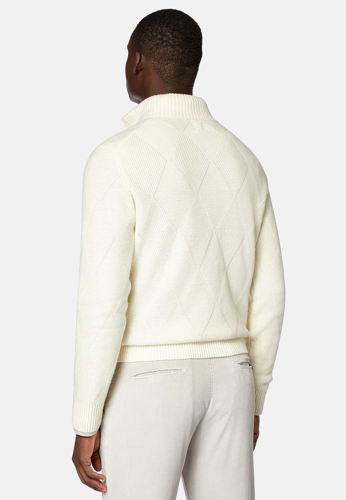 Pull Blanc Demi-Zip En Laine Nylon, Blanc, hi-res