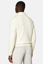 Pull Blanc Demi-Zip En Laine Nylon, Blanc, hi-res