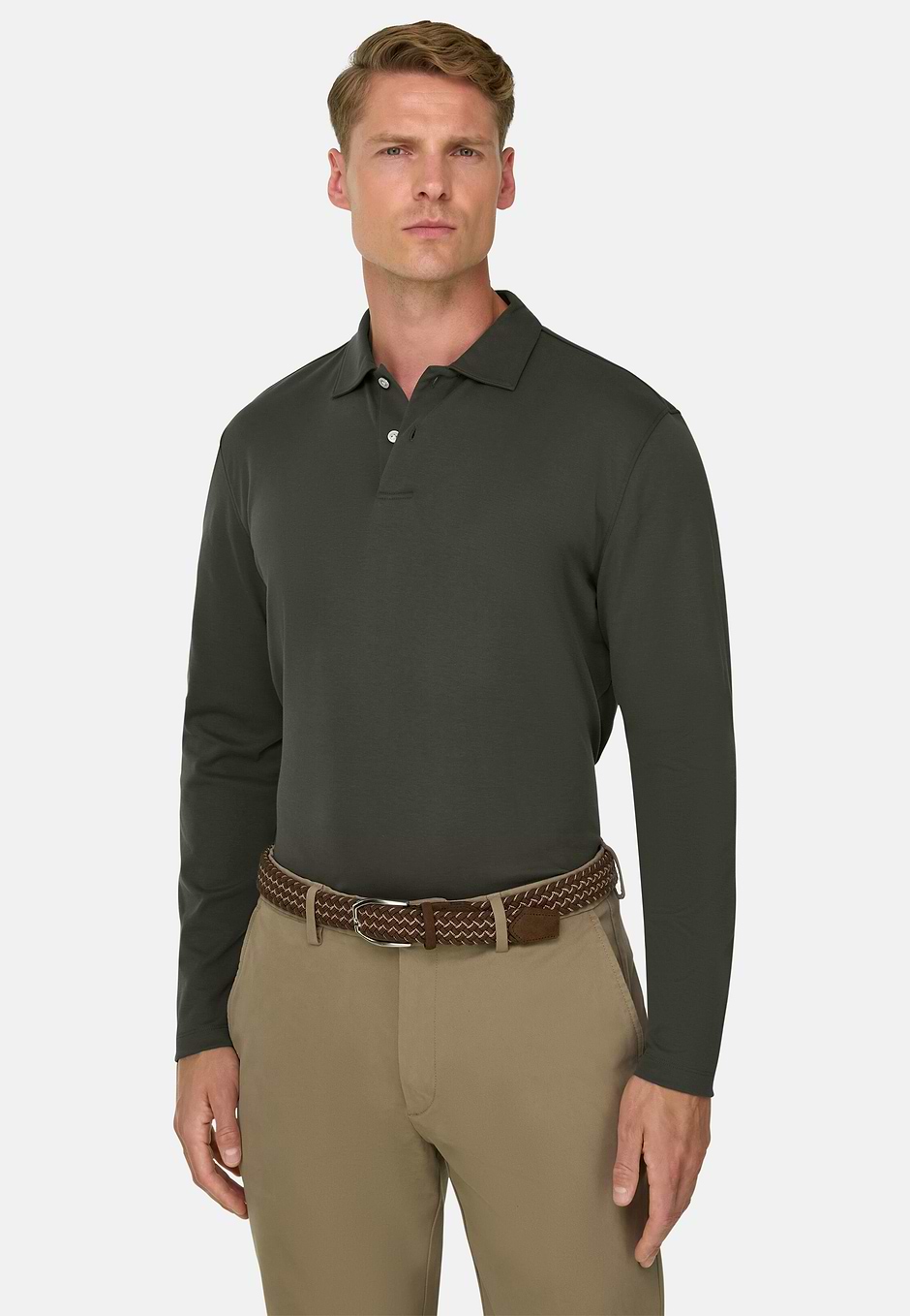 Polo in Cotton Blend Jersey S. Cafè®, Military Green, hi-res