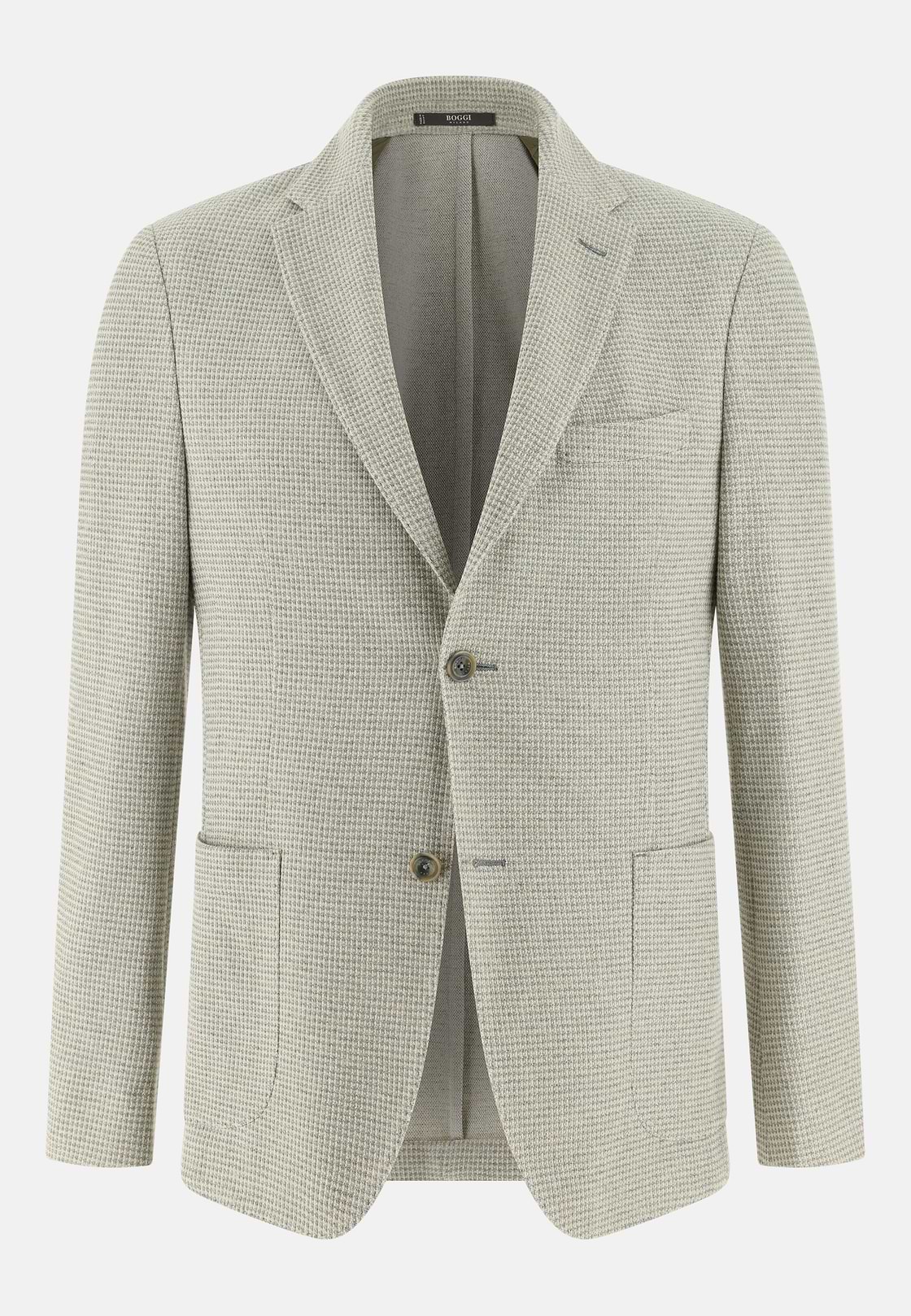 Giacca Micro Struttura In Misto Cotone E Lino B Jersey, Verde Chiaro, hi-res, 5