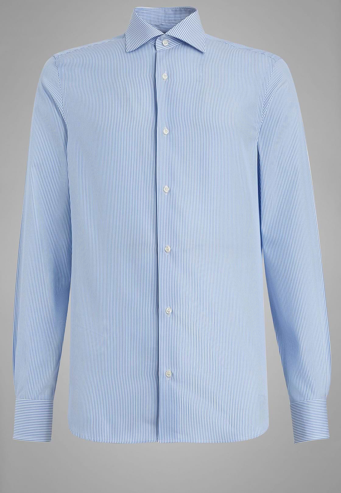 Camisa en algodón de rayas azules slim fit, , hi-res, 3