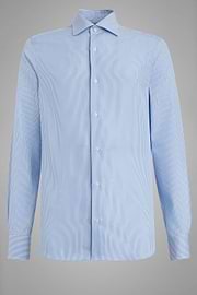 Camisa en algodón de rayas azules slim fit, , thumb, 3