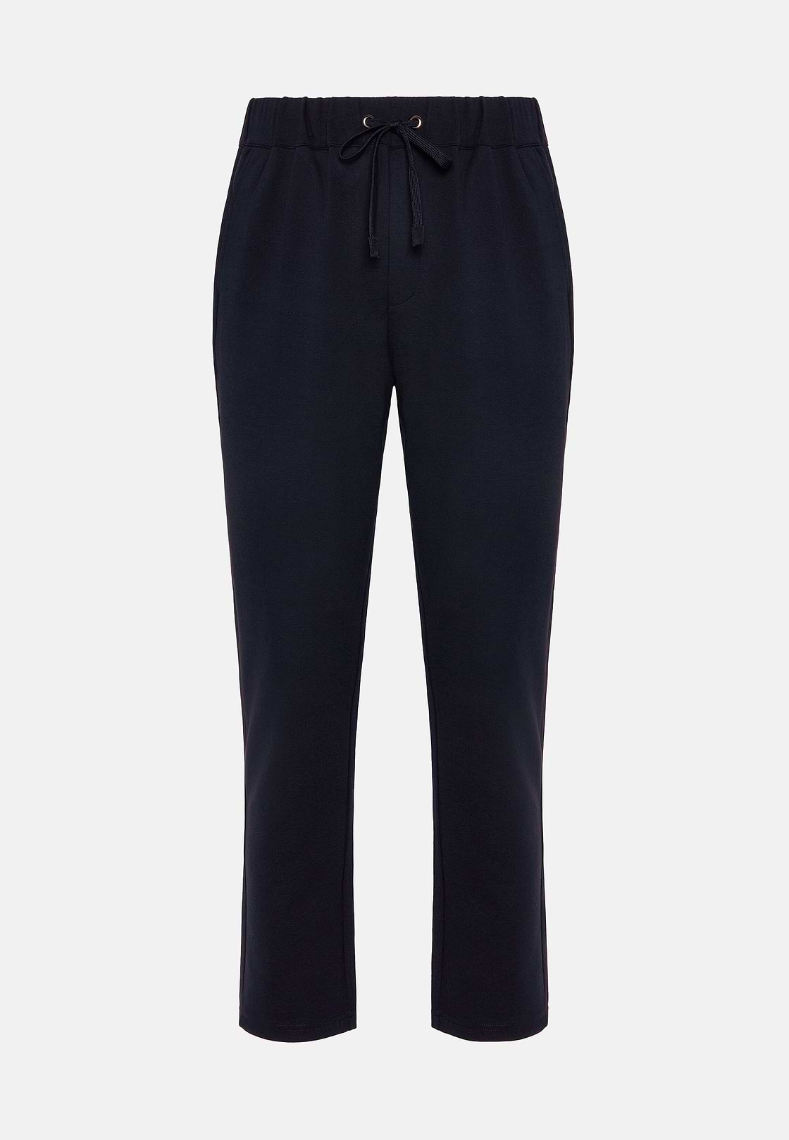 Cotton Blend Interlock Trousers, Navy blue, hi-res