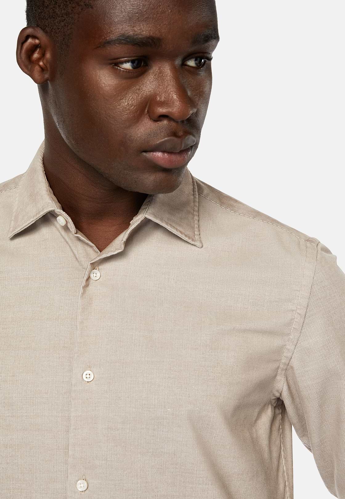 Camisa De Terciopelo De Algodón Regular Fit, Beige, hi-res