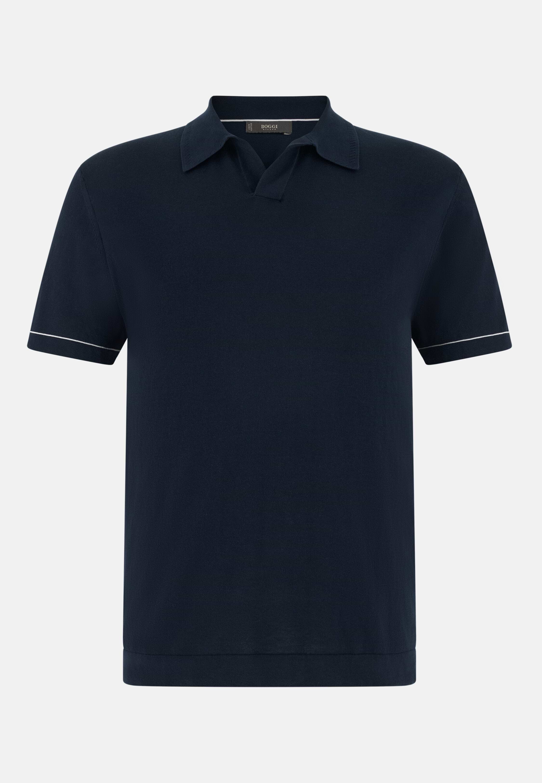 Men's Cotton Crêpe Knit Polo Shirt, Navy blue | Boggi Milano