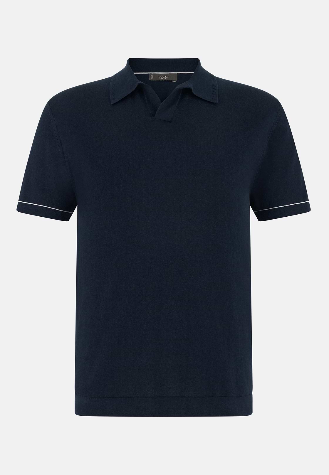 Men's Cotton Crêpe Knit Polo Shirt, Navy blue | Boggi Milano