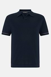 Strick-Poloshirt Aus Baumwollkrepp, Navy blau, thumb, 5