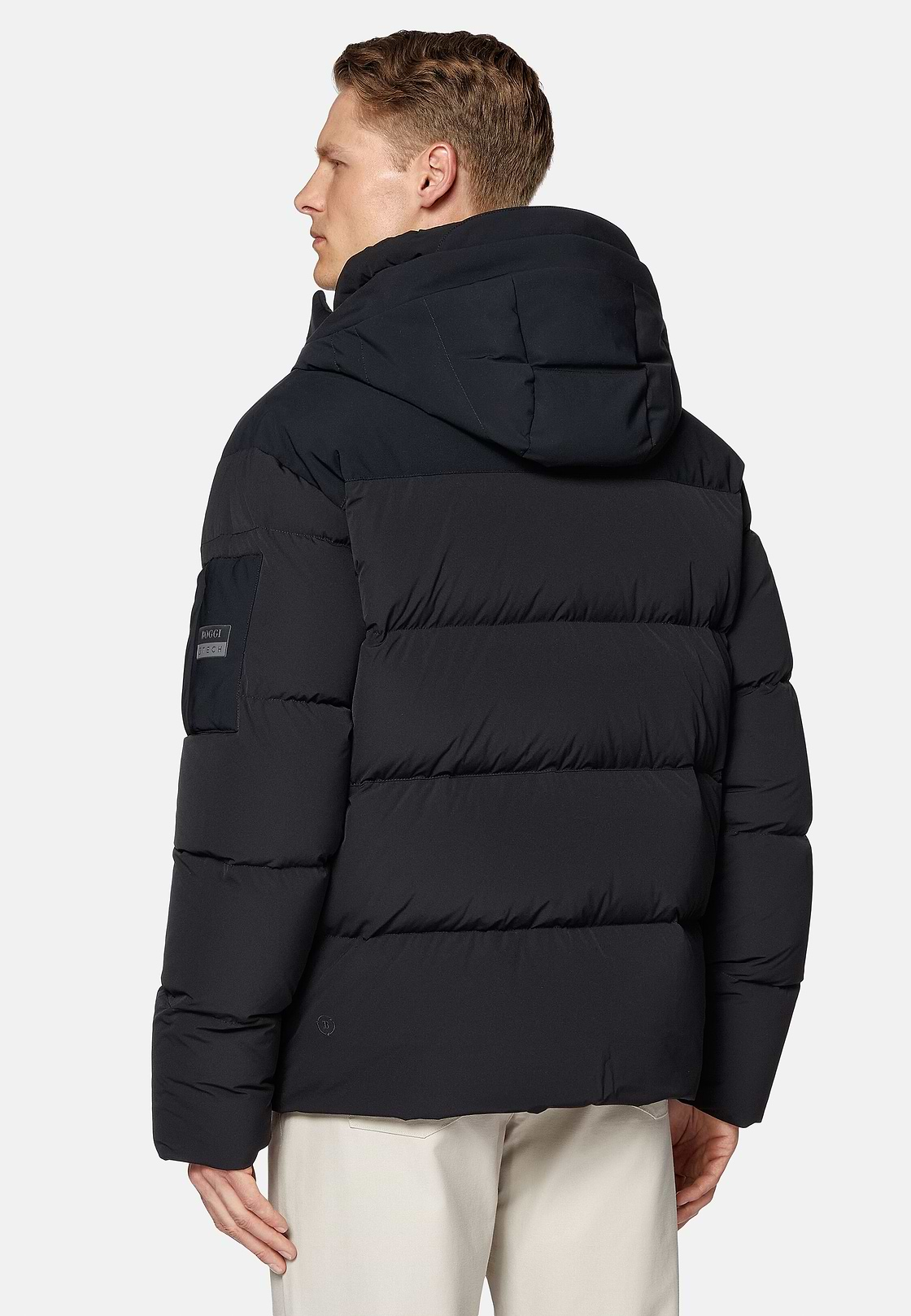 B-Tech Bomber Jacket In Recycled Nylon and Goose Down, Black, hi-res