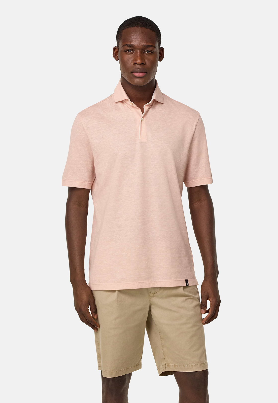 Cotton/Linen Piqué Polo Shirt, Pink, hi-res