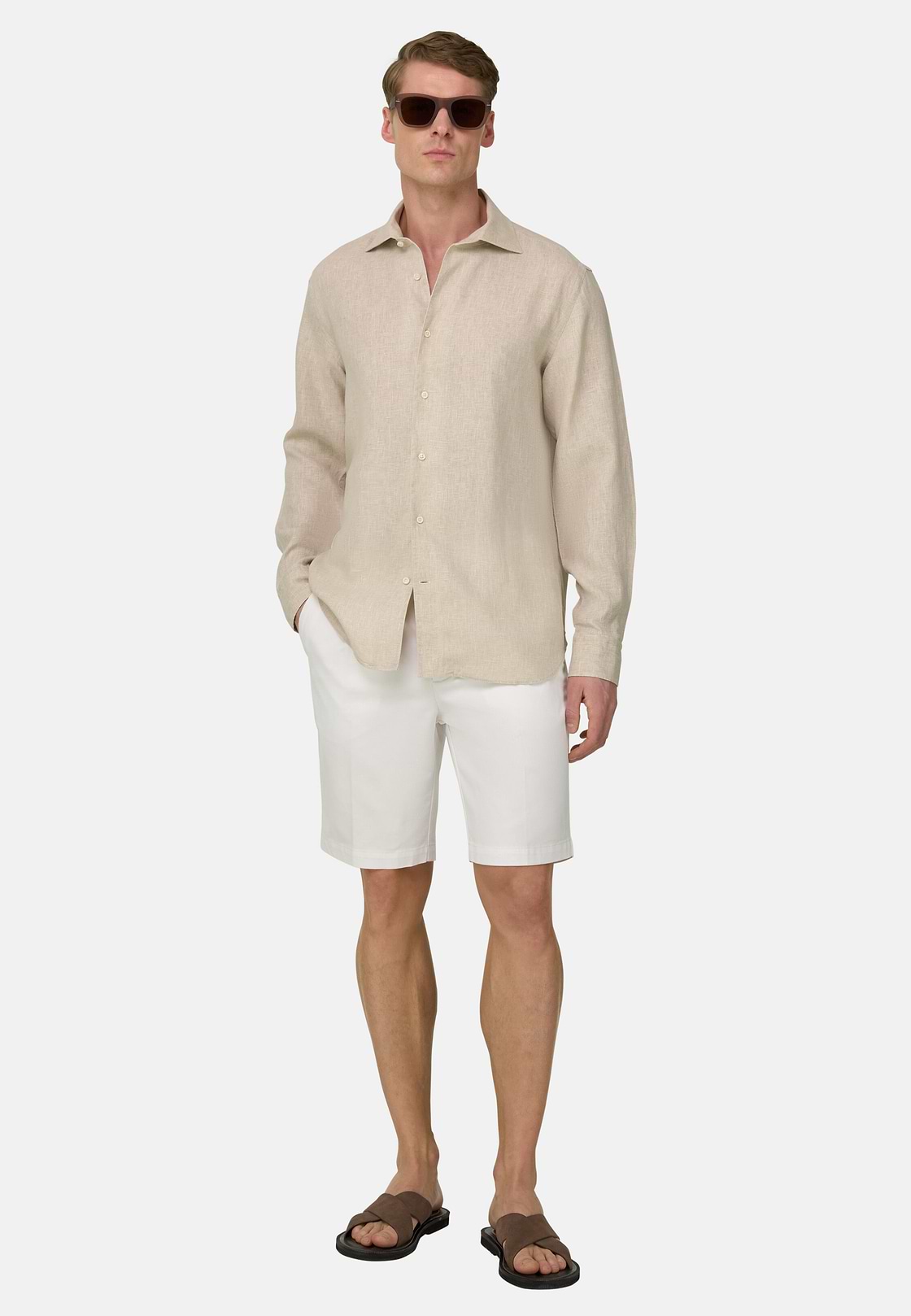 Bermuda In Cotone Tencel Elasticizzato, Bianco, hi-res, 2