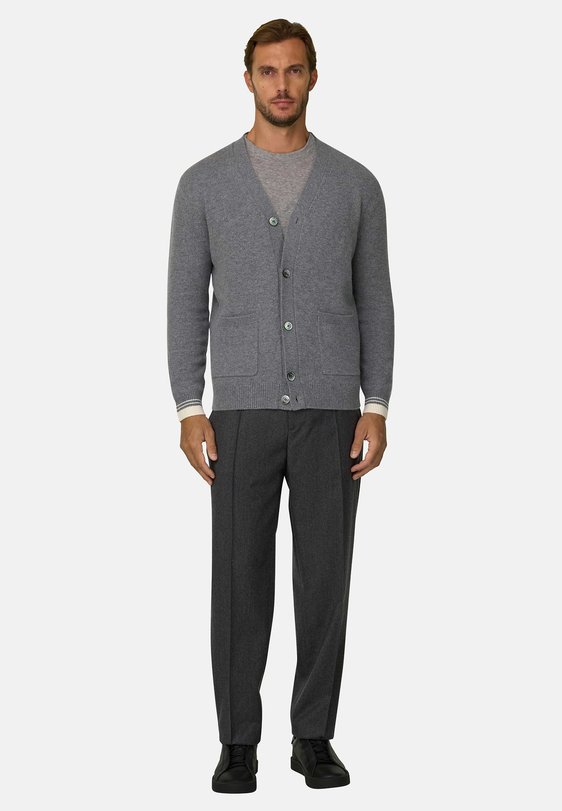 Cardigan in Superfine Merino Wool, Grey, hi-res, 2
