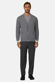 Cardigan in Superfine Merino Wool, Grey, thumb, 2