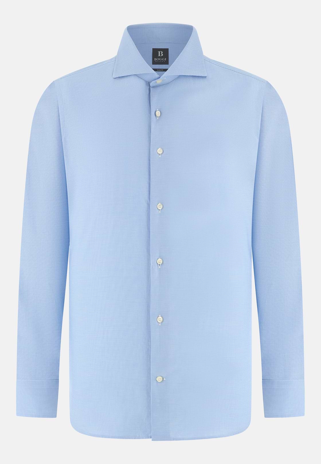Slim Fit Houndstooth Cotton Shirt, Light Blue, hi-res, 6