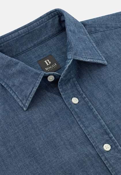 Regular Fit Cotton Denim Shirt, Medium Blue, hi-res