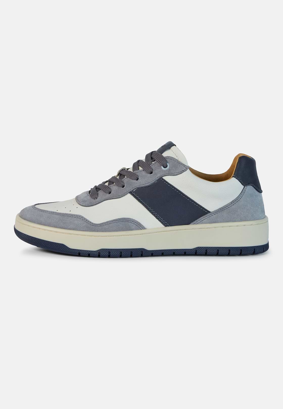 Grey and Navy Blue Leather Trainers, Navy - Grey, hi-res