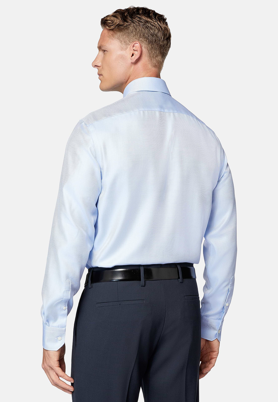 Chemise En Coton Dobby Slim Fit, Bleu clair, hi-res