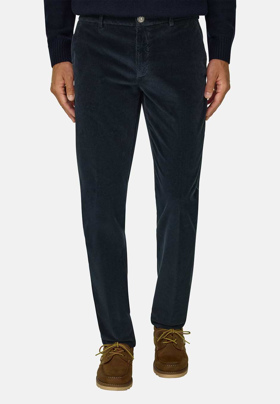 Stretch Velvet Trousers, Navy blue, hi-res
