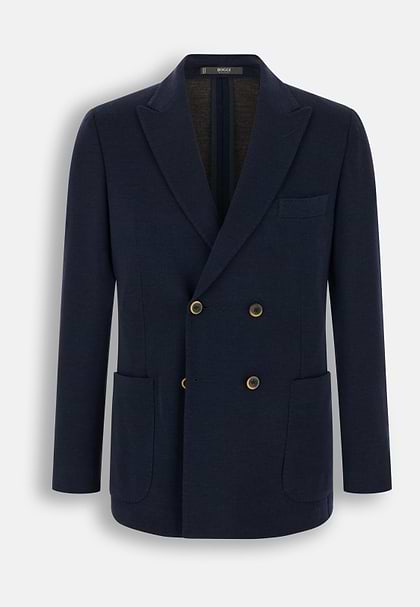 Blazer Dubbelrij Gemengd Wol B Jersey, Navy blue, hi-res