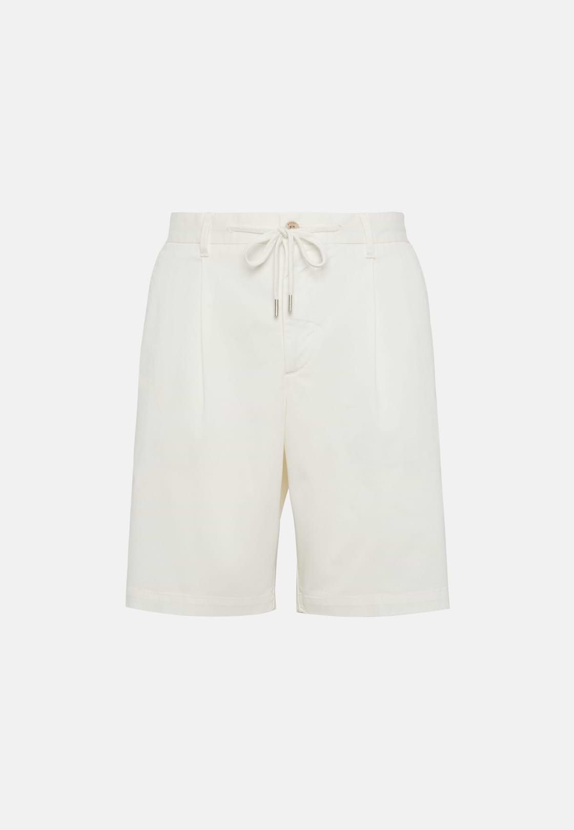 Stretch Cotton Summer Bermuda Shorts, Cream, hi-res