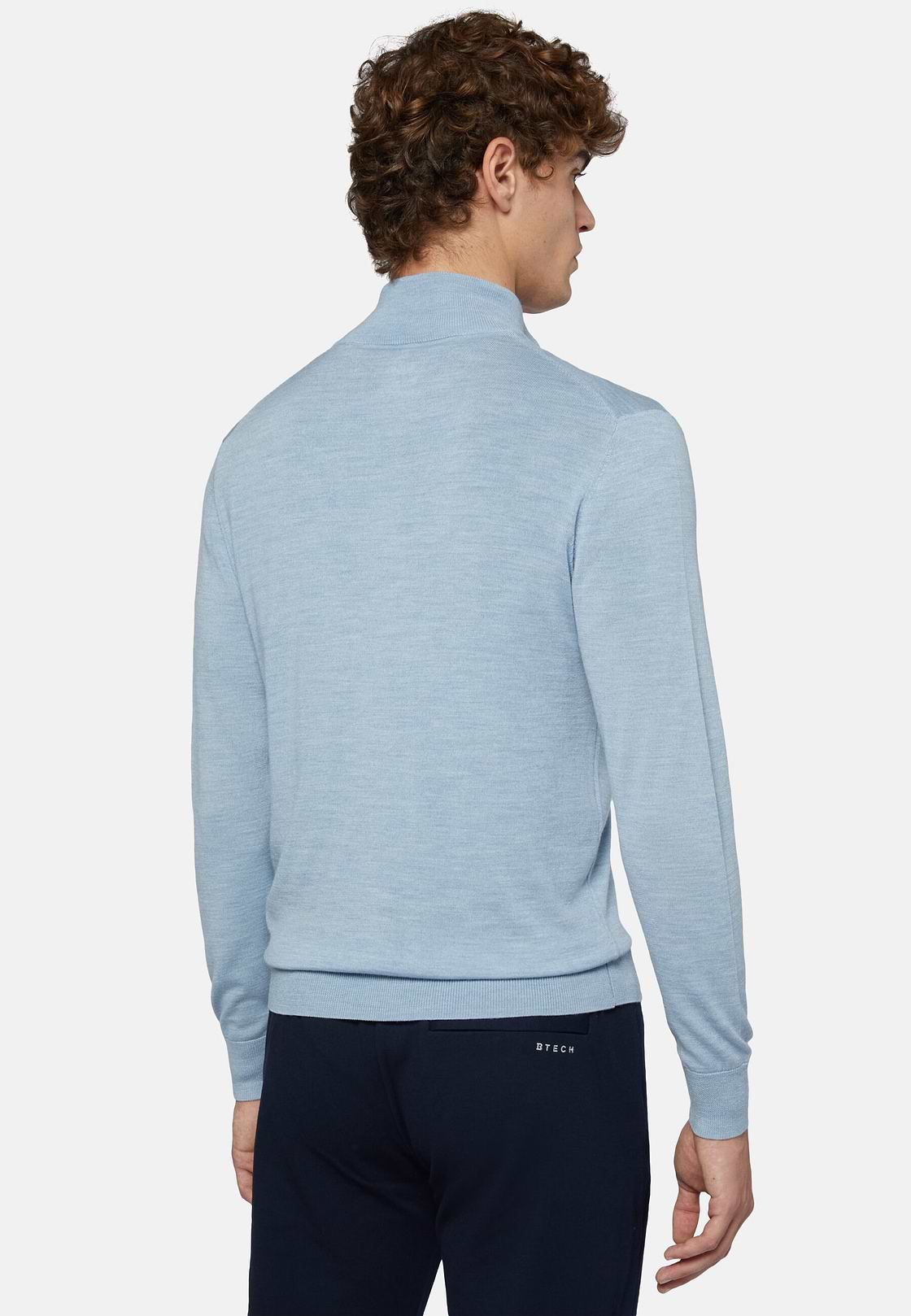 Azurblauer Pullover Mit Durchgehendem Reißverschluss Aus Merinowolle, Hellblau, hi-res