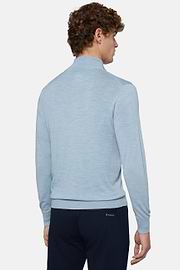 Sky Blue Full Zip Jumper In Merino Wool, Light Blue, hi-res