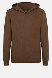 Haselnussfarbener Pullover Mit V-Ausschnitt und Kapuze Aus Merinowolle, Haselnuss, hi-res