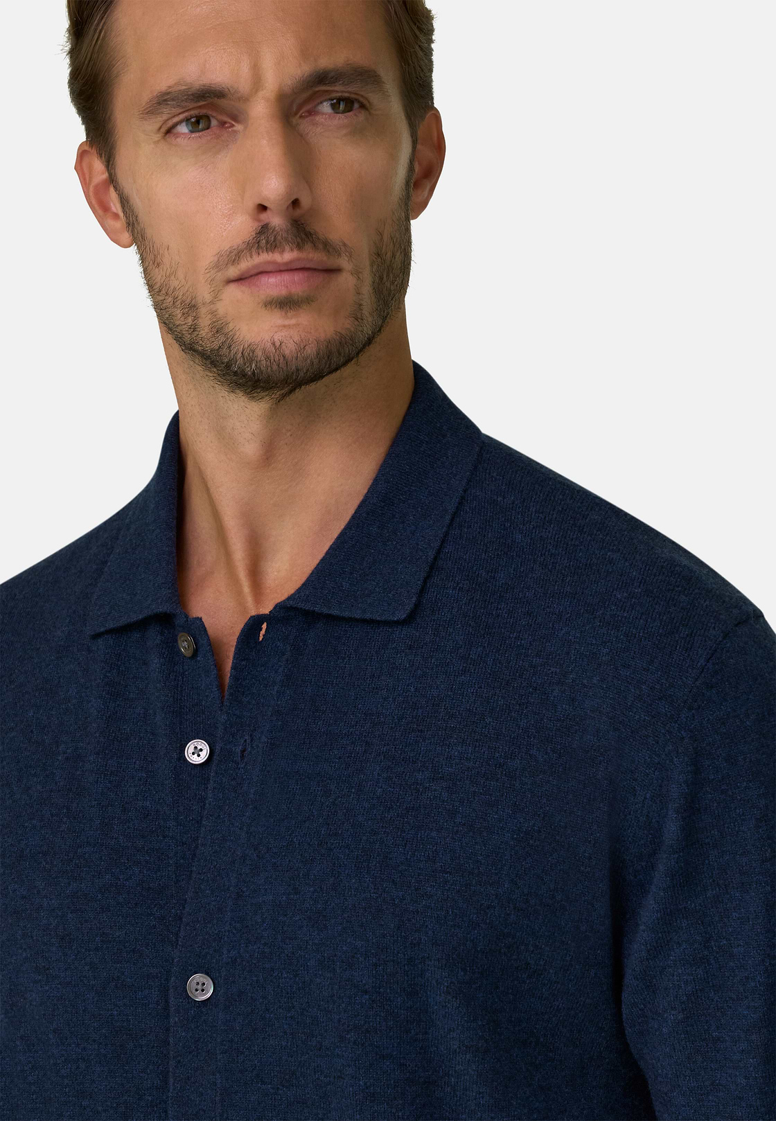 Knitted Shirt in Wool Cashmere, Navy blue, hi-res, 3