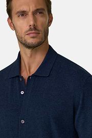 Knitted Shirt in Wool Cashmere, Navy blue, thumb, 3
