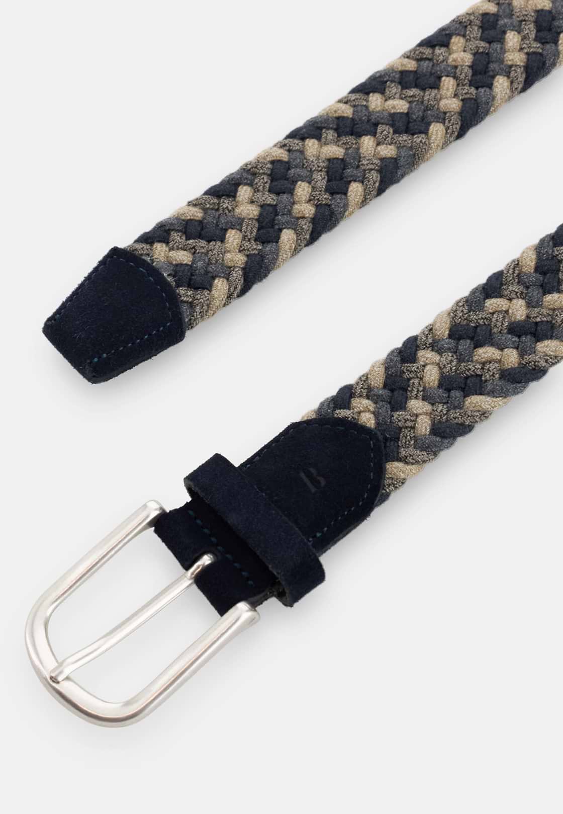 Woven Stretch Wool Blend Belt, Navy blue, hi-res, 2