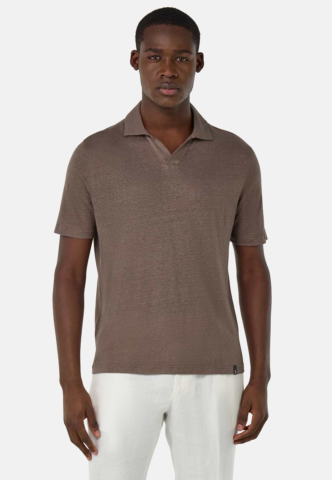 Stretch Linen Jersey Polo Shirt, Taupe, hi-res
