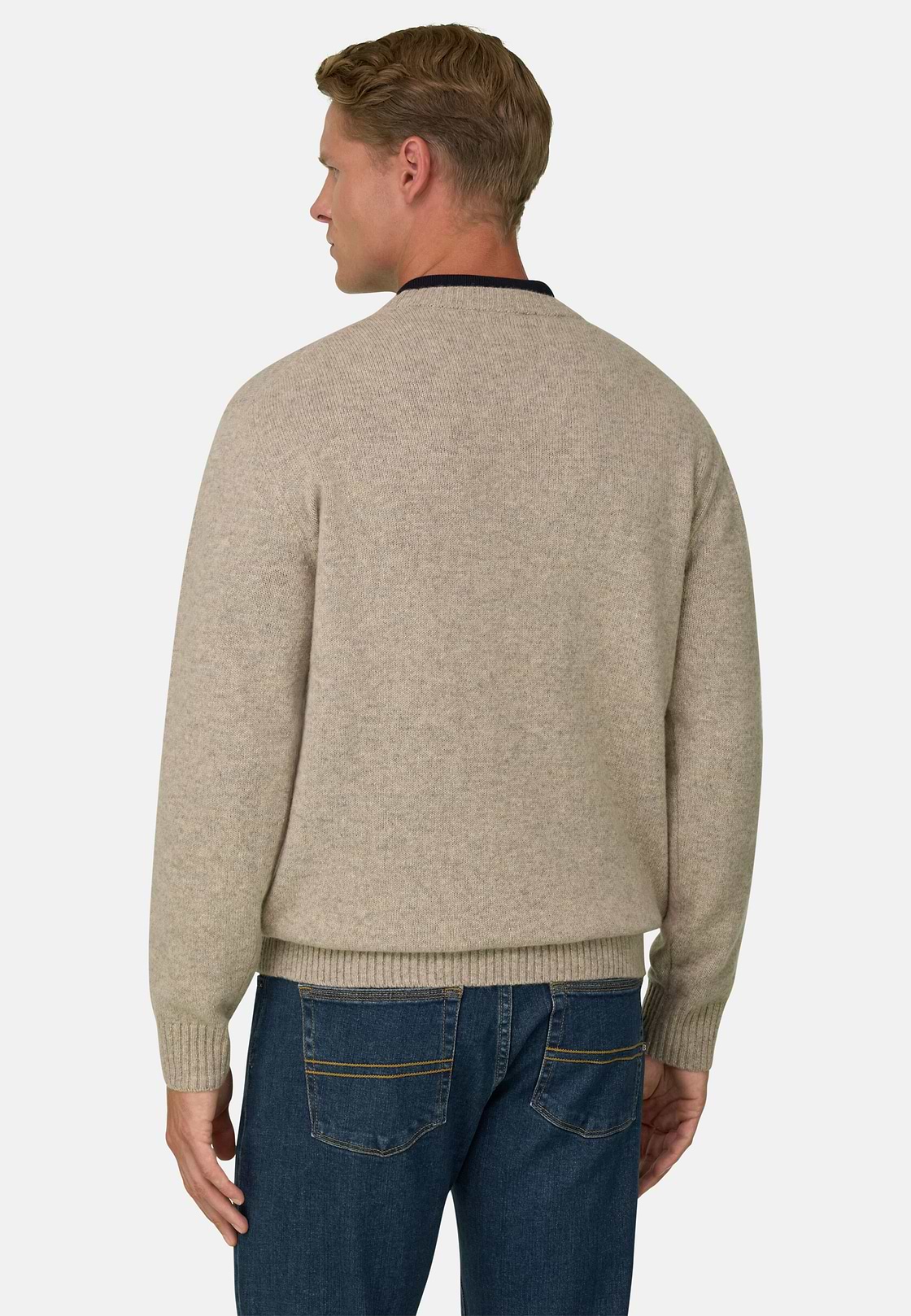 Crew Neck Jumper in Wool Blend, Sand, hi-res, 4