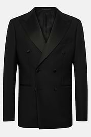 Black Wool Dinner Suit with Peak Lapels, , hi-res