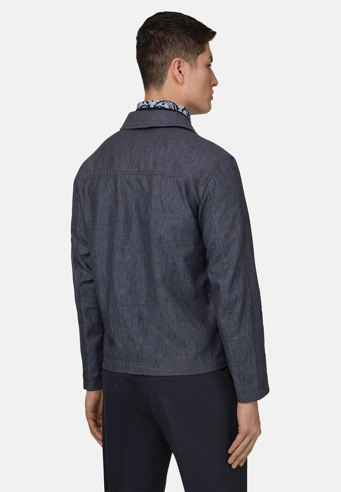 Technical Linen Bomber Jacket, Indigo, hi-res, 3