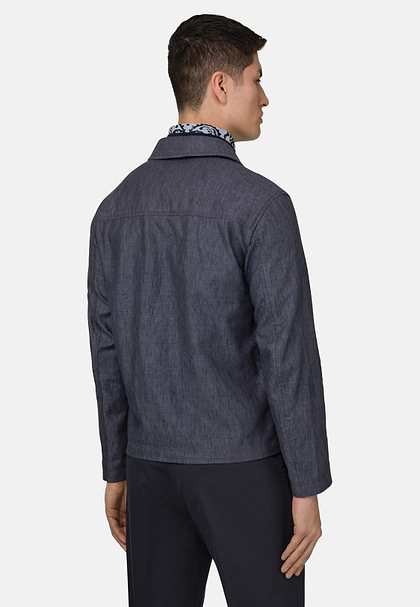 Technical Linen Bomber Jacket, Indigo, hi-res