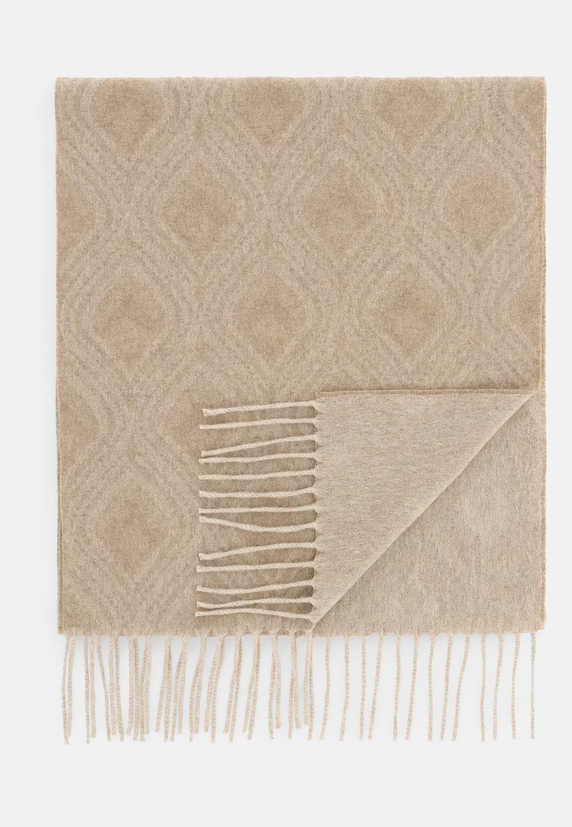 Sjaal Geometrisch Motief Gemengd Cashmere, Sand, hi-res, 1