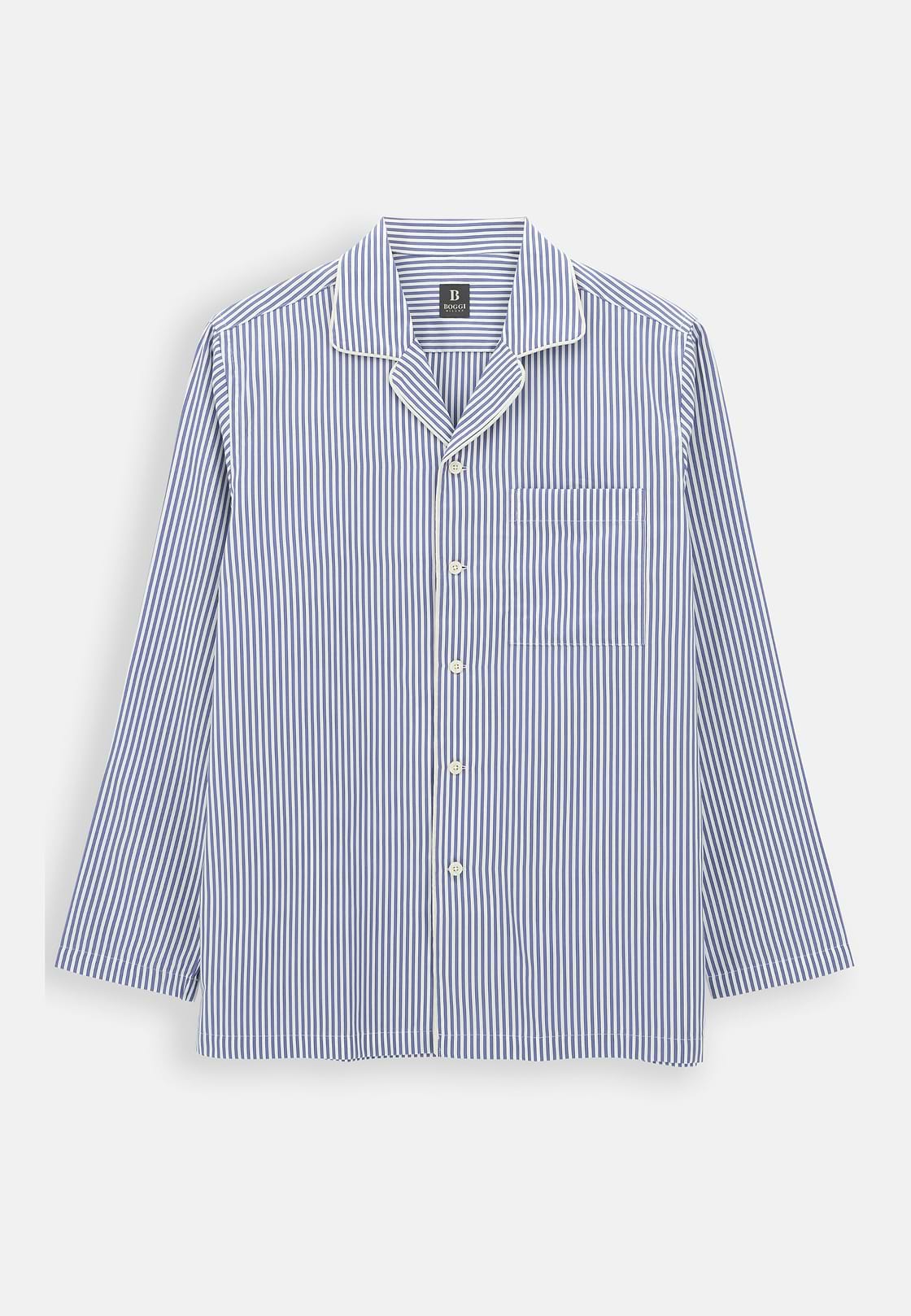 Pajama Pinstripe Cotton Poplin, Navy blue, hi-res, 5