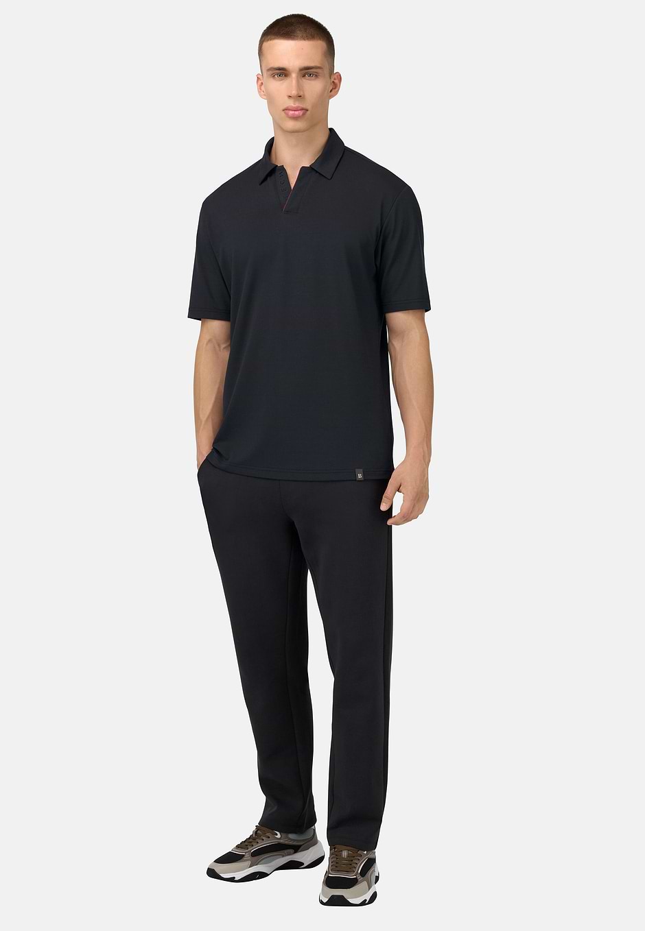 Cool Jade Open Neck Polo Shirt, Black, hi-res