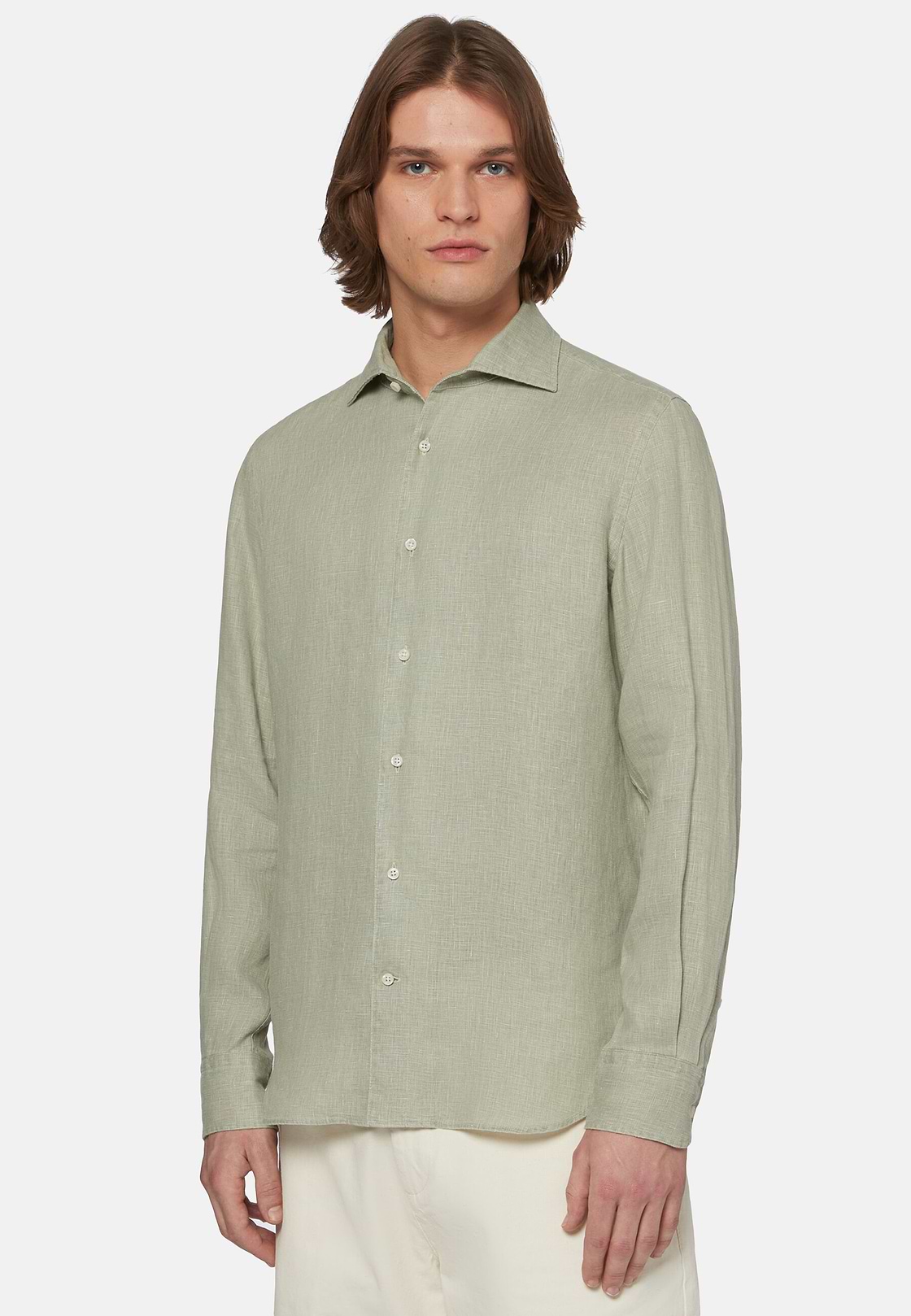 Regular Fit Linen Shirt in Military Green, Military Green, hi-res