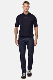 Knitted Merino Wool Polo, Navy blue, hi-res