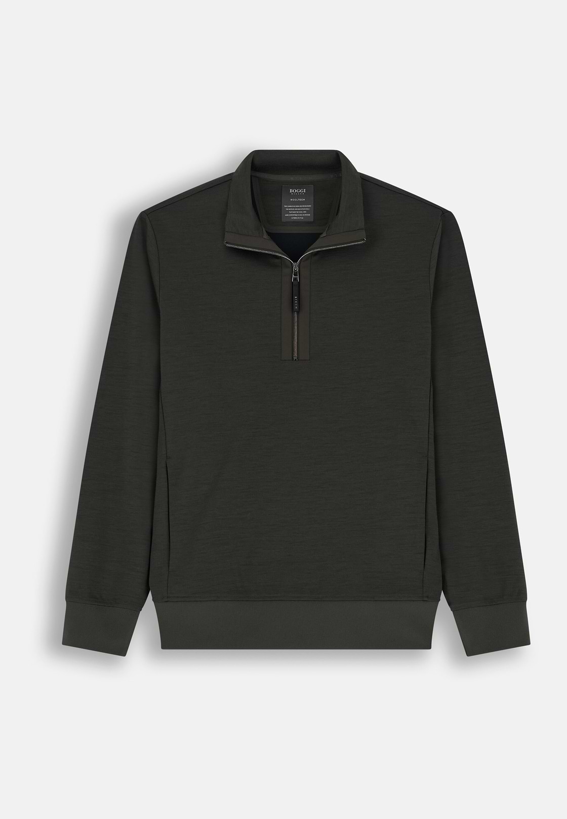 Quarter-Zip Sweatshirt in Wool Blend WOOLTECH, Military Green, hi-res, 5