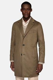 Single-breasted coat in pure cashmere, Brown, hi-res