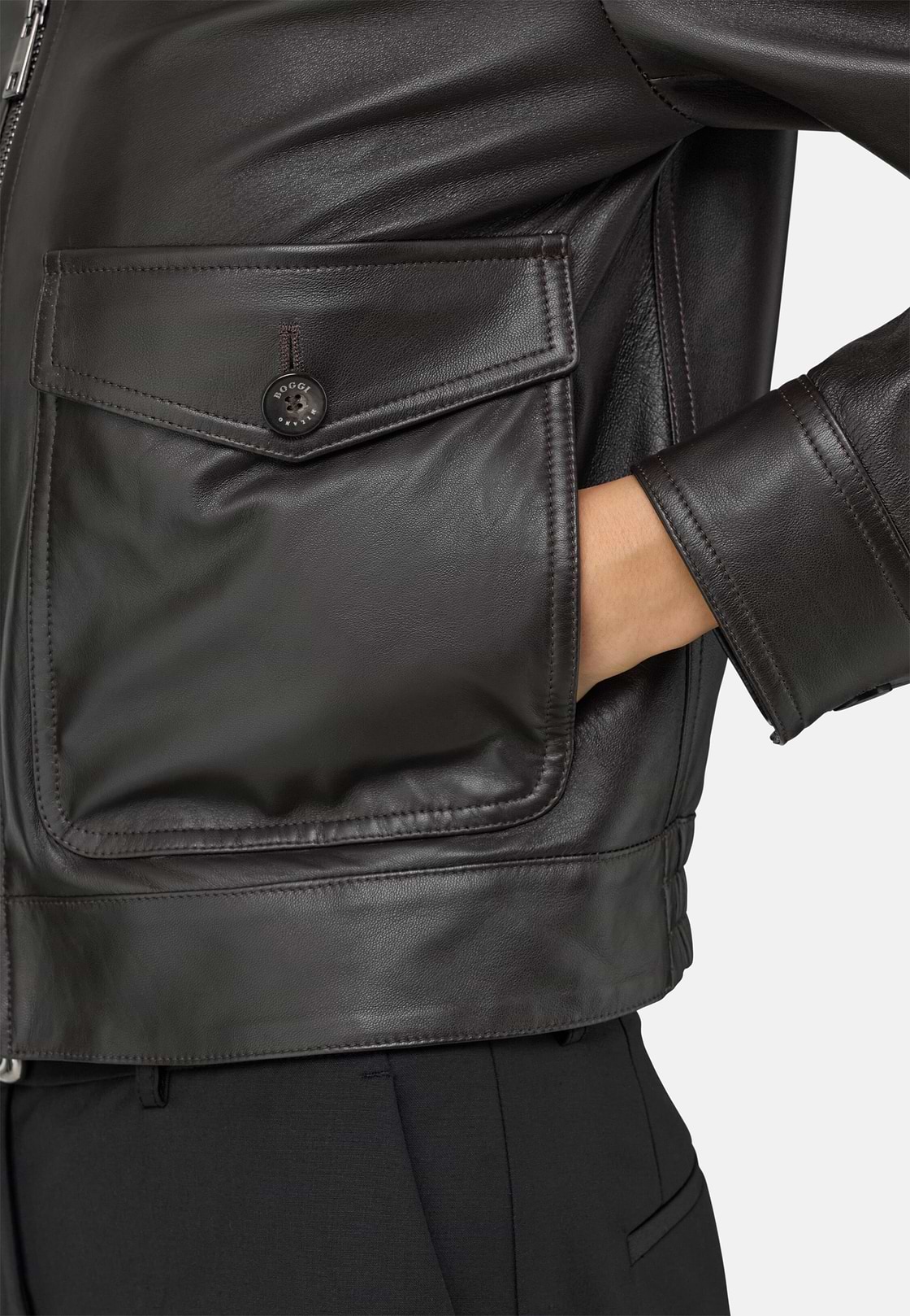 Genuine Leather Jacket, Brown, hi-res, 4